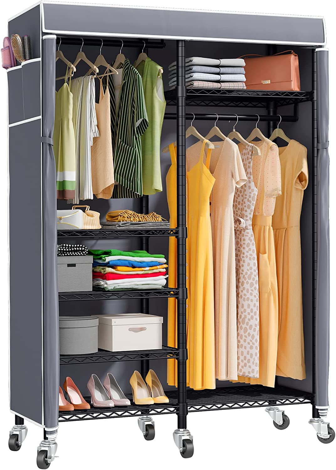 GEROBOOM V14C Portable Closets Rolling Clothes Rack 6 Tiers Heavy Duty