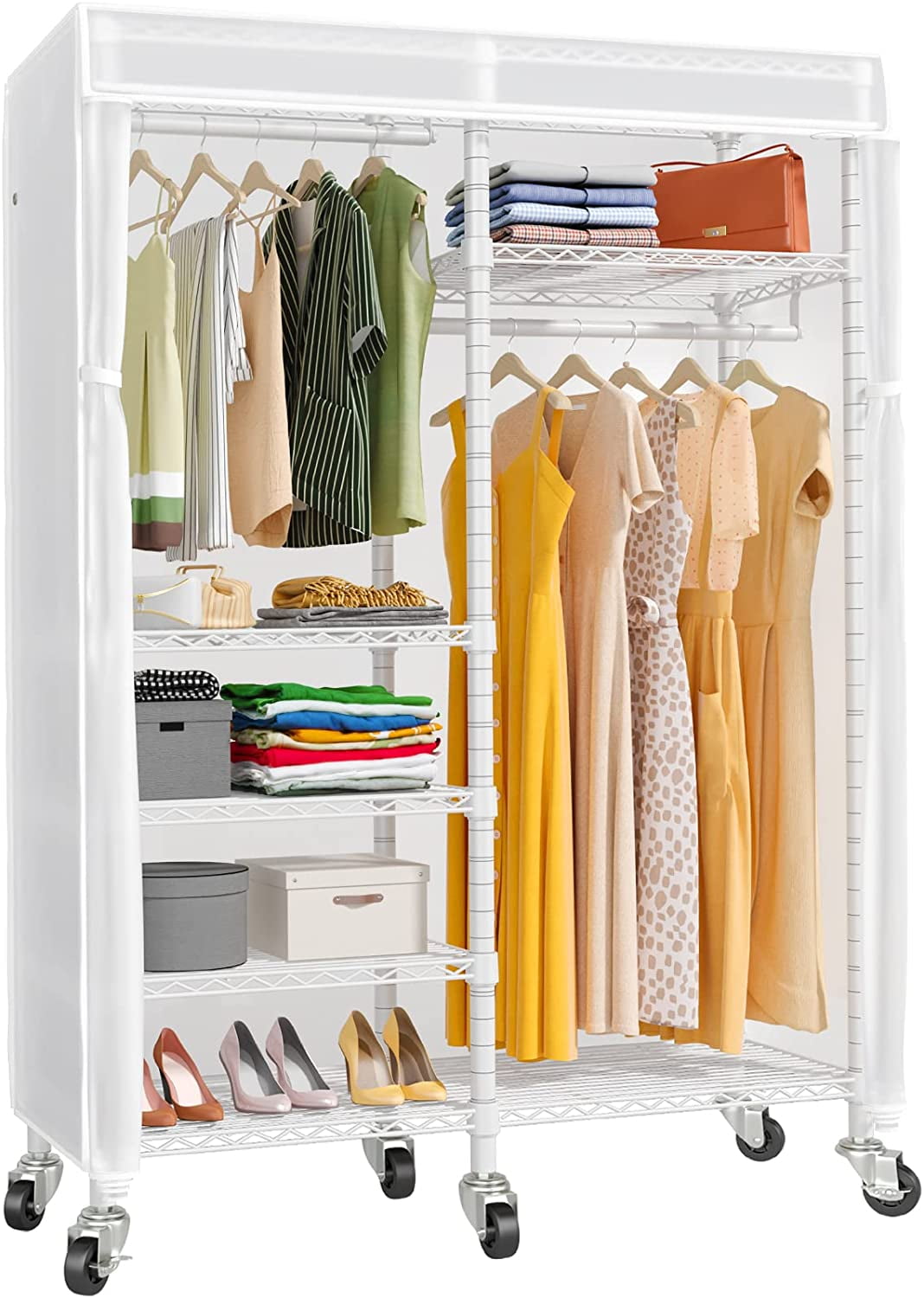 GEROBOOM V14C Portable Closets Rolling Clothes Rack 6 Tiers Heavy Duty