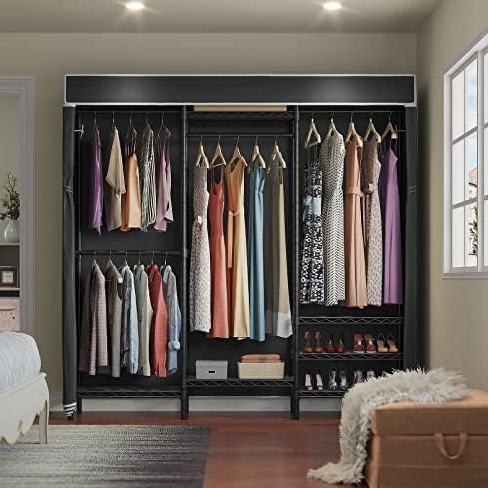 GEROBOOM V5C Heavy Duty Covered Clothes Rack Portable Bedroom Armoires