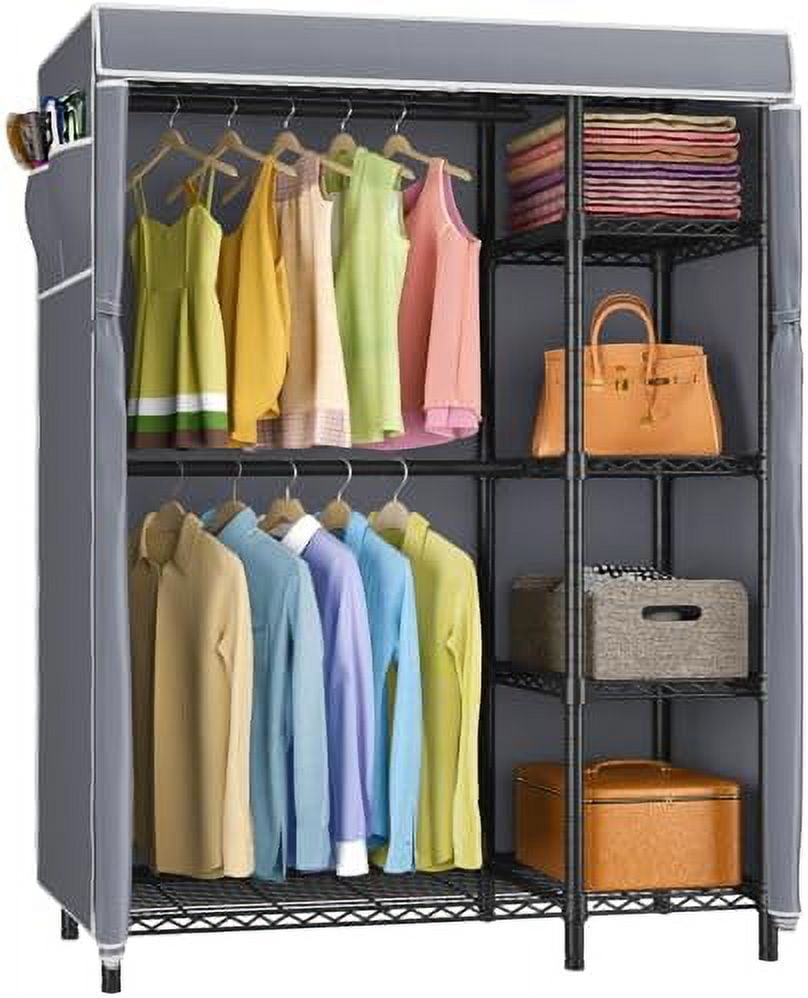 GEROBOOM V7C Garment Rack with Cover Portable Closets for Hanging Clothes Heavy Duty with