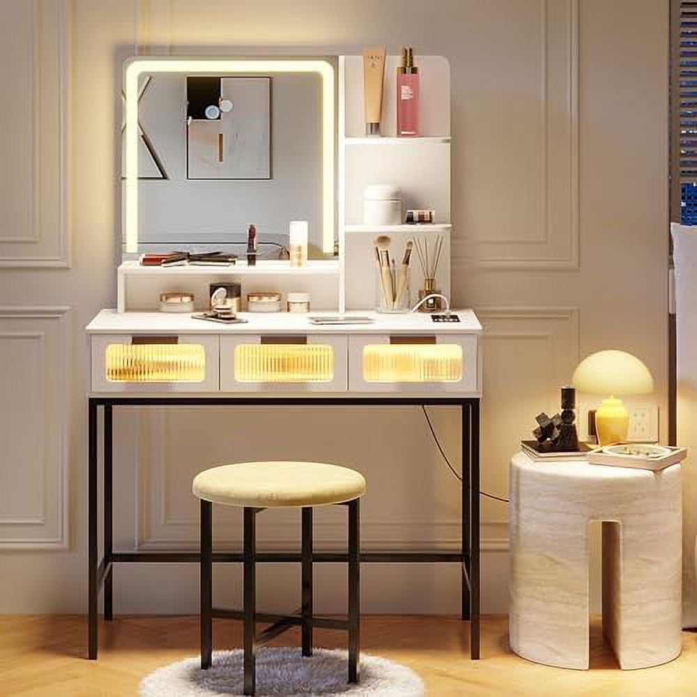 GEROBOOM Vanity Desk with Lights Vanity Table with Charging Station ...