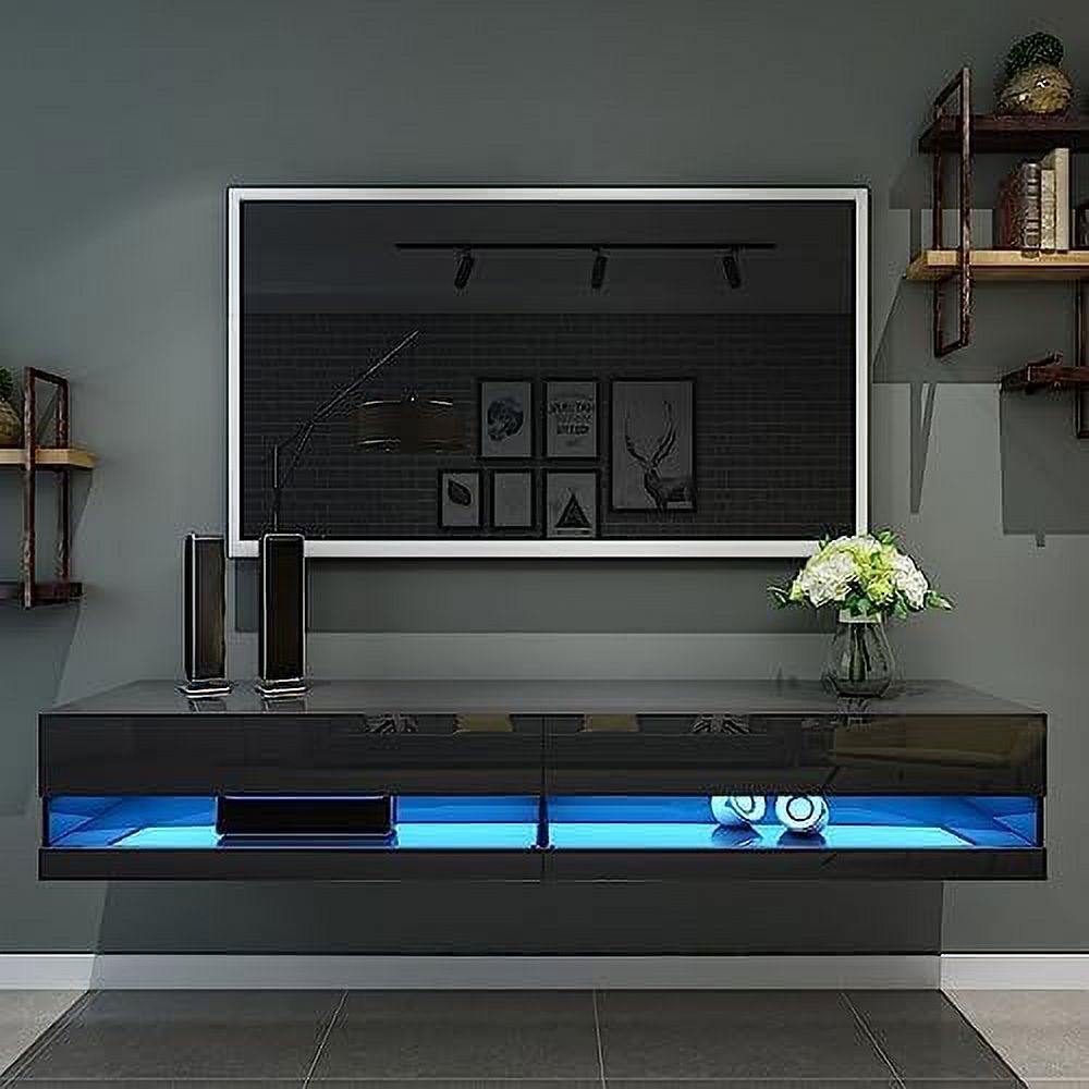 GEROBOOM White Floating TV Stand with LED Lights for 70 75 80 Inch TV