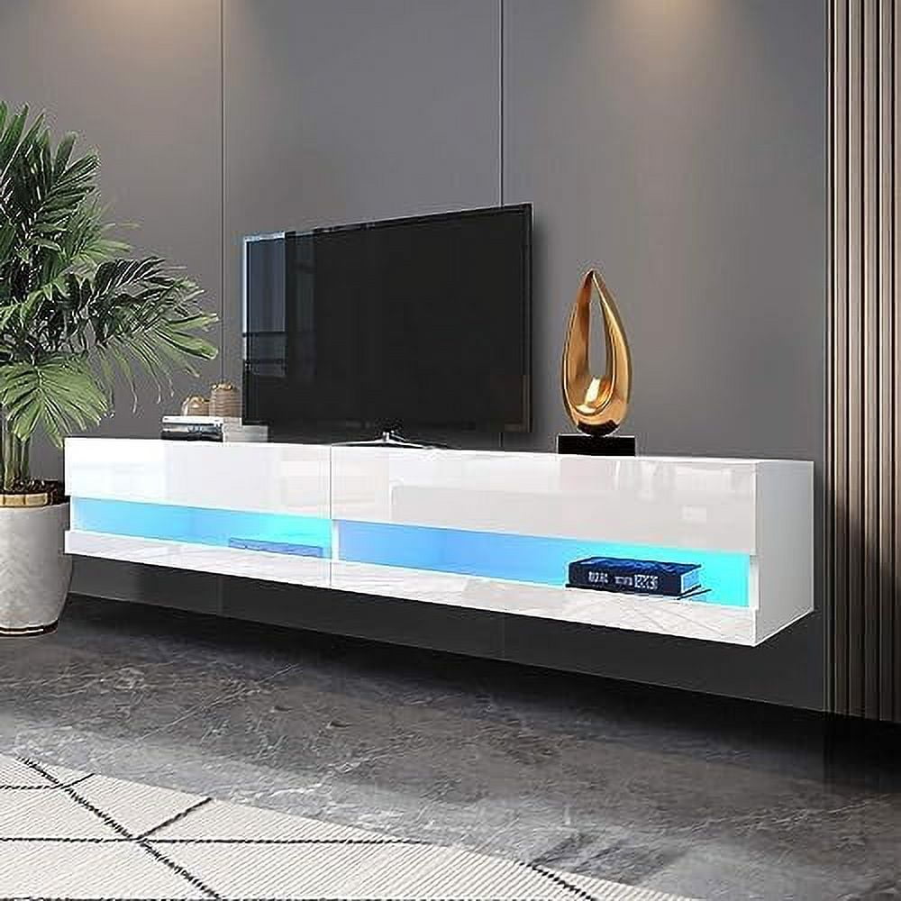 GEROBOOM White Floating TV Stand with LED Lights for 70 75 80 Inch TV