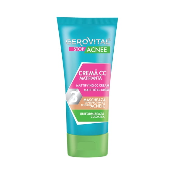 GEROVITAL STOP ACNE Mattifying CC Cream for Acne Prone Skin, Covers Imperfections, Evens Out the Face Color, Medium Shade Adaptable to Skin Tone, 30 ml C46