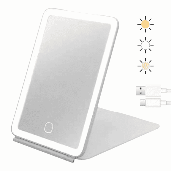 GERP Lighted Make Up Mirror with 3 Lights, Rechargeable Touch Button Mirror with Charger