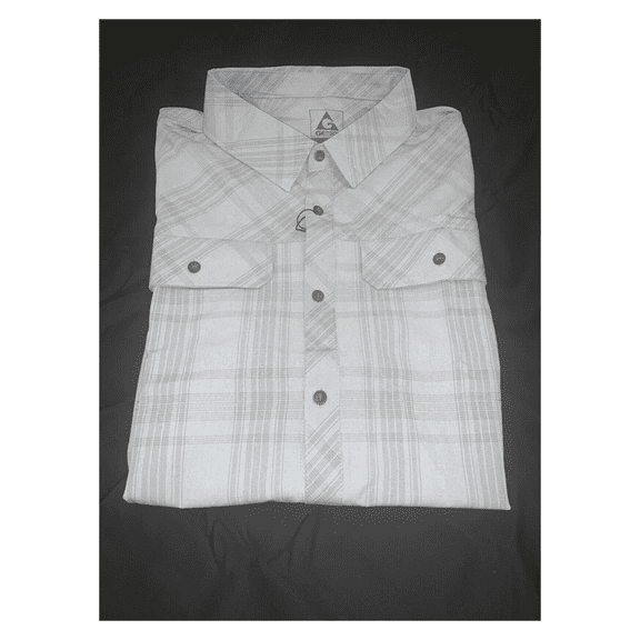 GERRY Long Sleeve Woven Tech Shirt Stretch,Plaid Gray, Sz Med