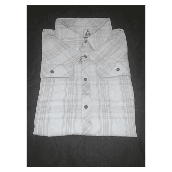 GERRY Long Sleeve Woven Tech Shirt Stretch,Plaid Gray, Sz Med