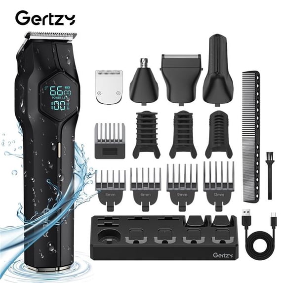 GERTZY ZH-1850-Black GERITZY Men's Hair Clipper Kit, IPX7 Waterproof, USB Rechargeable, Wet/Dry Use, LED Display, Black