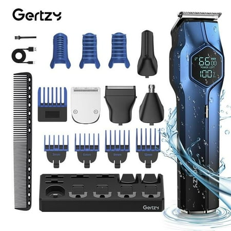 GERTZY ZH-1850-Blue GERITZY Men's Hair Clipper Kit, IPX7 Waterproof, USB Rechargeable, Wet/Dry Use, LED Display, Blue