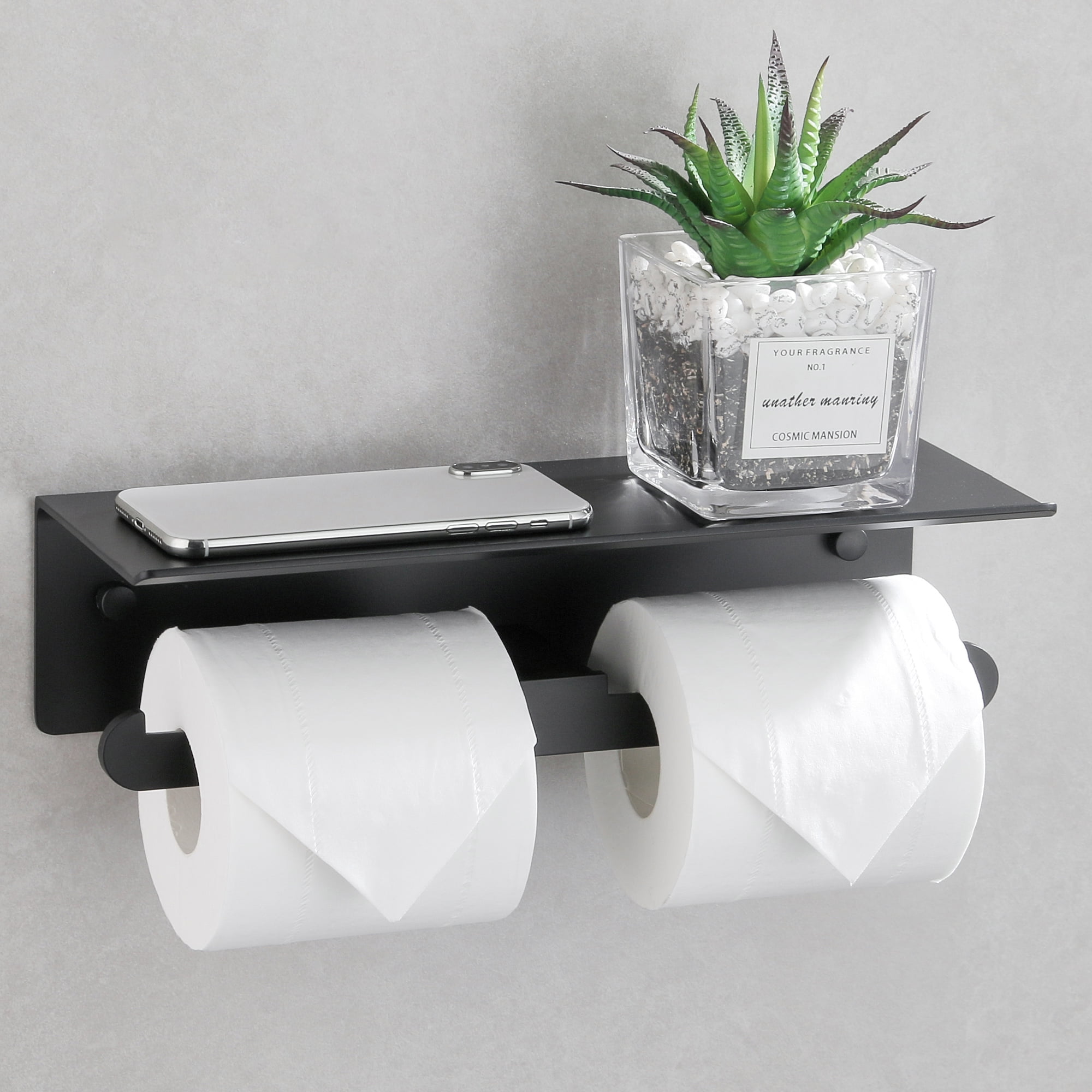 1pc Black Double-layer Wall-mounted Tissue Paper Storage Rack With No-drill  Design & Strong Adhesive Tape Suitable For Bathroom