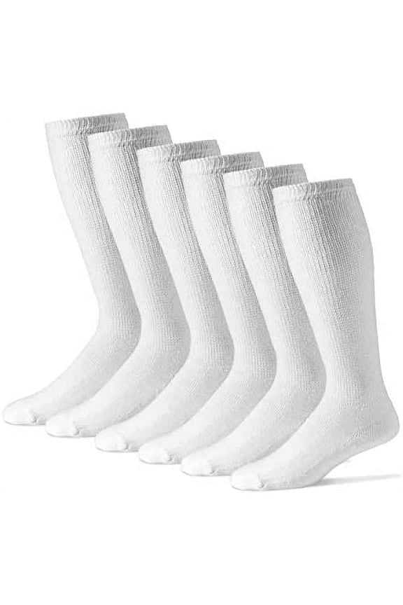 Diabetic Knee High Over The Calf Socks for Men and Women with Full Sole 3 Pairs (10-13, White)