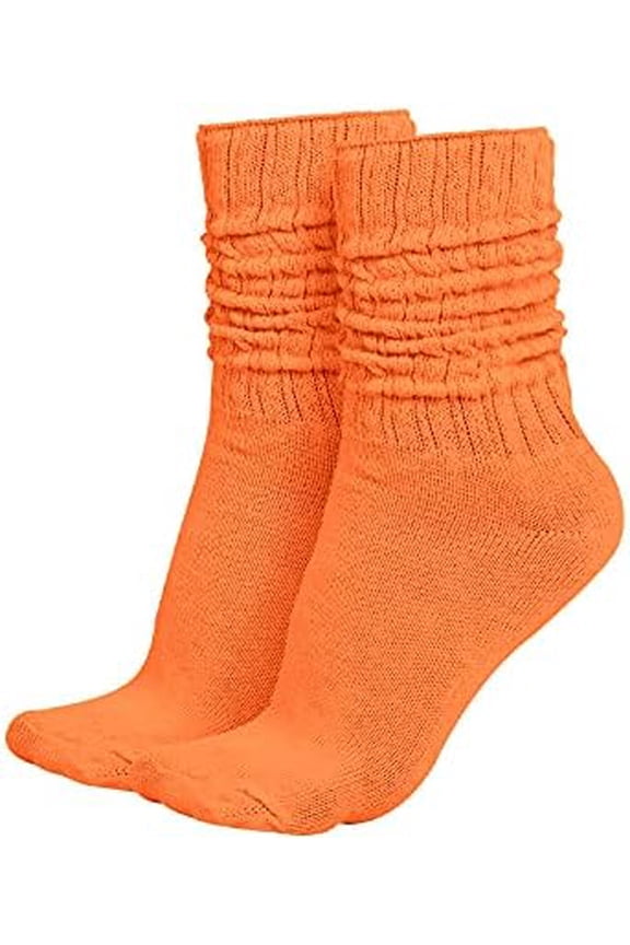 Lightweight Slouch Socks – Unisex Retro 80s Style, Made in USA, Soft Cotton Blend, One Size Fits Most (9–11) (Orange)