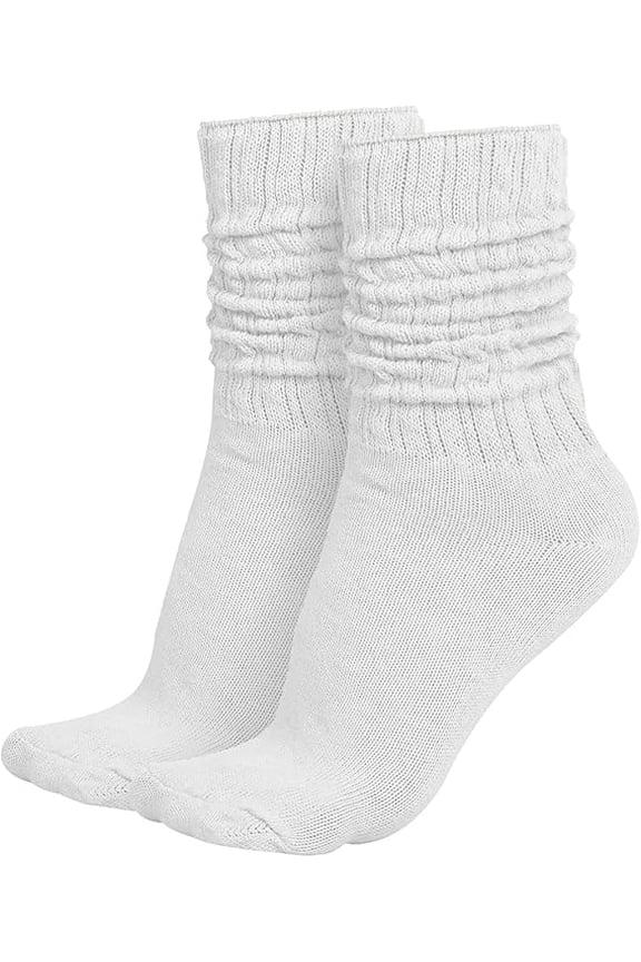 Lightweight Slouch Socks – Unisex Retro 80s Style, Made in USA, Soft Cotton Blend, One Size Fits Most (9–11) (White)