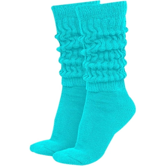 GERVRA Women’s Extra Long Heavy Slouch Socks – 100% Cotton, Made in USA, One Size 9–11, Retro 80s Style (Aqua)