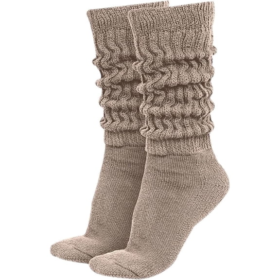 GERVRA Women’s Extra Long Heavy Slouch Socks – 100% Cotton, Made in USA, One Size 9–11, Retro 80s Style (Beige)