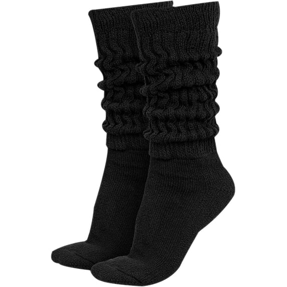 GERVRA Women’s Extra Long Heavy Slouch Socks – 100% Cotton, Made in USA, One Size 9–11, Retro 80s Style (Black)