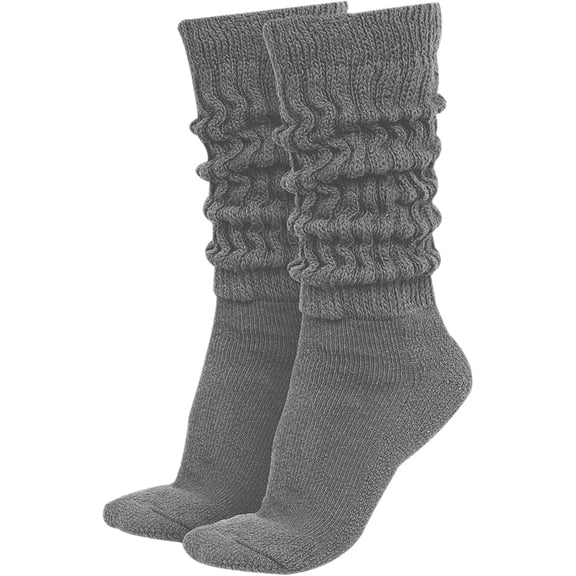 GERVRA Women’s Extra Long Heavy Slouch Socks – 100% Cotton, Made in USA, One Size 9–11, Retro 80s Style (Gray)