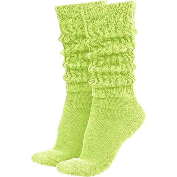 GERVRA Women’s Extra Long Heavy Slouch Socks – 100% Cotton, Made in USA, One Size 9–11, Retro 80s Style (Green)
