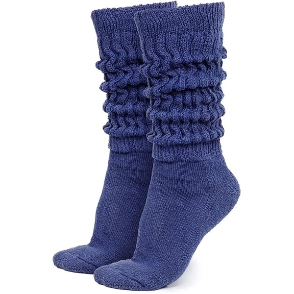 GERVRA Women’s Extra Long Heavy Slouch Socks – 100% Cotton, Made in USA, One Size 9–11, Retro 80s Style (Navy)