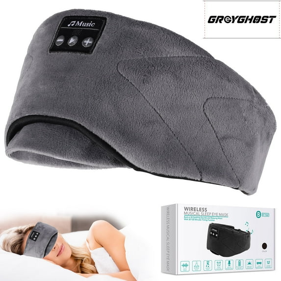 GERYGHOST White Noice Bluetooth Headphones Wireless Music Sleep Eye Mask Soft and Breathable, Blackout and Blindfold for Travel/Nap Men and Women, Black