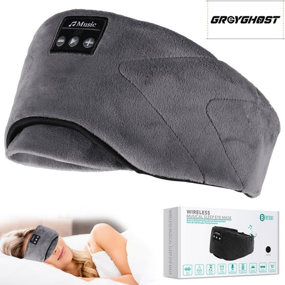GERYGHOST White Noice Bluetooth Headphones Wireless Music Sleep Eye Mask Soft and Breathable, Blackout and Blindfold for Travel/Nap Men and Women, Black