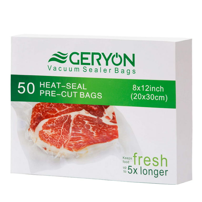 GERYON Vacuum Sealer Bags, 50 Pcs Quart Size 8 x 12 Commercial Grade  PreCut Bag, Food Vac Bags for Storage, Meal Prep or Sous Vide, Suitable for  all