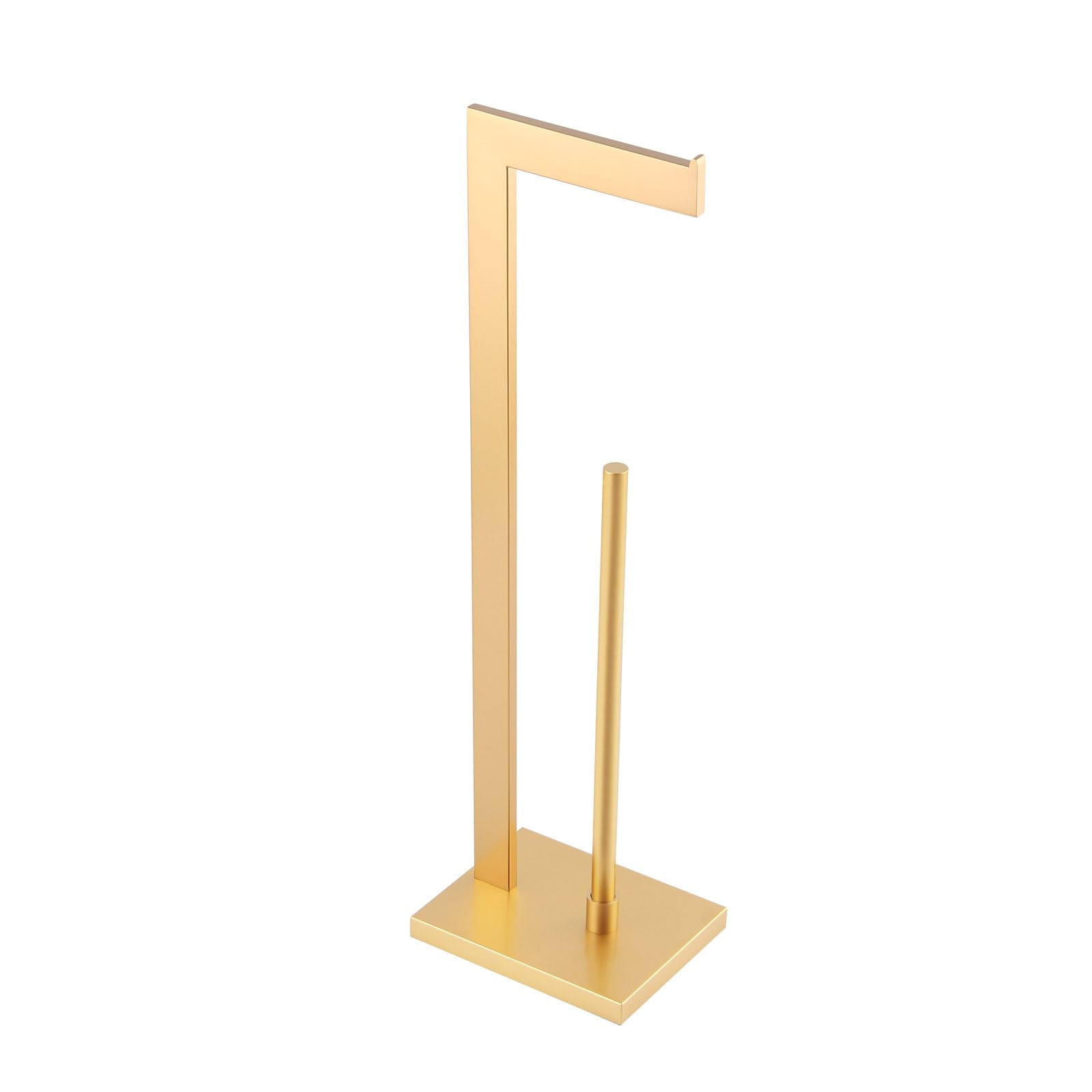 Gold Toilet Paper Holder Stand - SUS 304 Stainless Steel Free-Standing With Reserve Roll