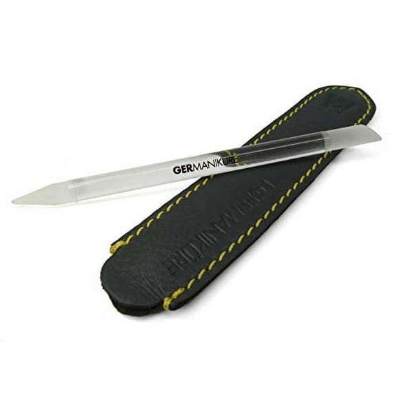 GERMANIKURE Glass Cuticle Pusher & Remover Stick in Leather Sleeve - Multi-Functional Cuticle Tool for Nail Shaping, Cleaning & Callus Care - Made in the Czech Republic