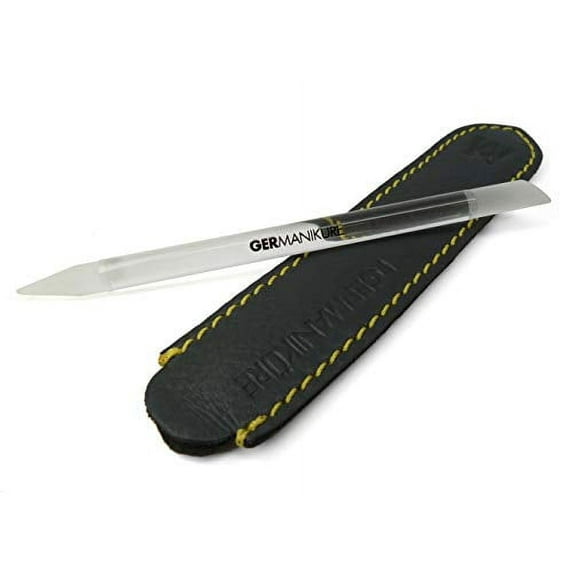 GERMANIKURE Glass Cuticle Pusher & Remover Stick in Leather Sleeve - Multi-Functional Cuticle Tool for Nail Shaping, Cleaning & Callus Care - Made in the Czech Republic