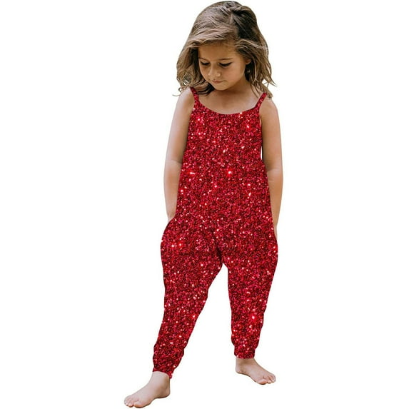 GERsome 1-6 Years Toddler Girls Casual Jumpsuit Spaghetti Strap Sleeveless Romper Loose Long Pants With Pockets(Size 5-6 Years/07#Red)