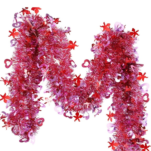 GERsome 16.4ft Valentine's Day Glitter Metallic Tinsel Garland Romantic Love Hearts Hanging Decorations for Christmas Tree Wedding Birthday Party Indoor Outdoor Use