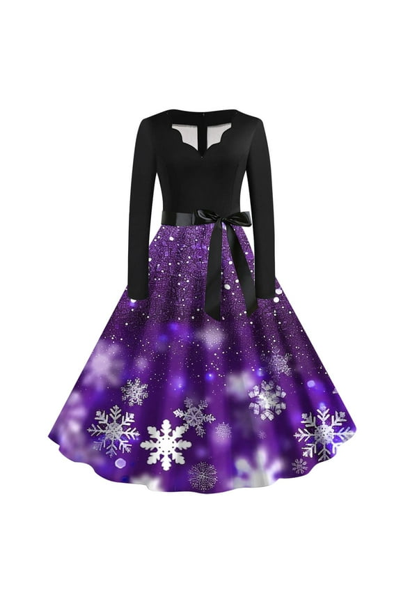 1950s Vintage Womens Dress Christmas Cocktail Dress Audrey Hepburn Style Party Dresses Long Sleeves V-Neck Christmas Party Dress S-XXL