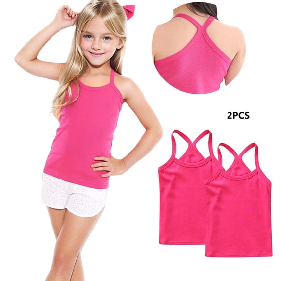 GERsome 2 Pack Girls Tank Tops Toddler Kids Undershirts Soft Cotton Cami Tank Top Summer Sleeveless Camisole Tops for Girls, Sizes 10-11 Years