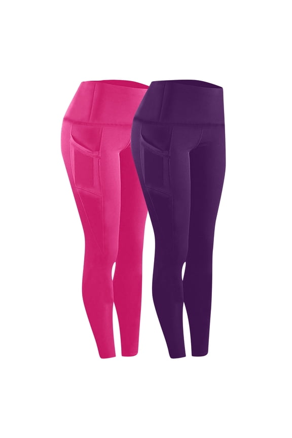 2 Pack Leggings for Women High Waisted Full Length Tummy Control Yoga Pants with Pockets Workout Cycling Tights S-3XL