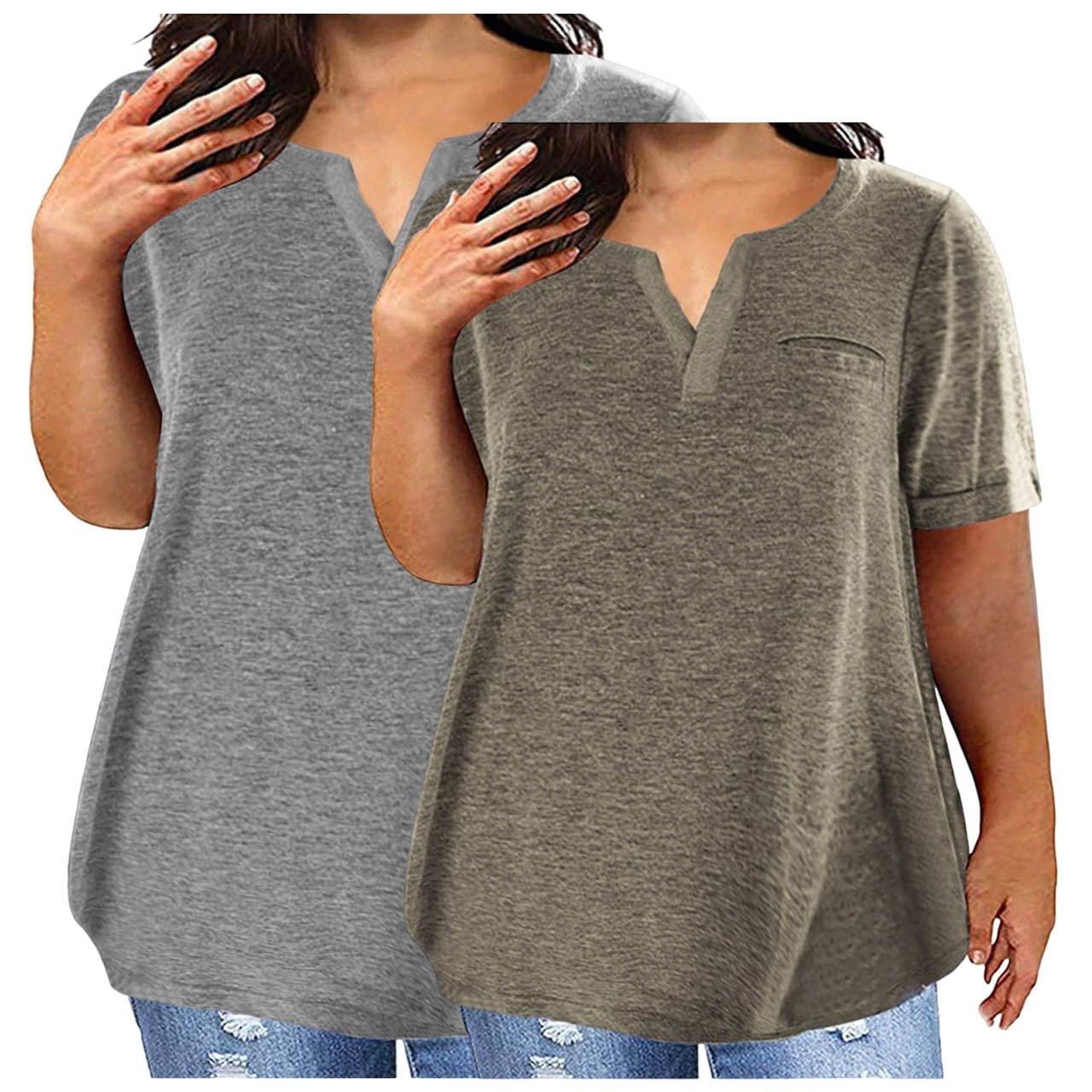 GERsome 2 Pack Plus Size V Neck T-Shirts for Women Short Sleeve Solid ...