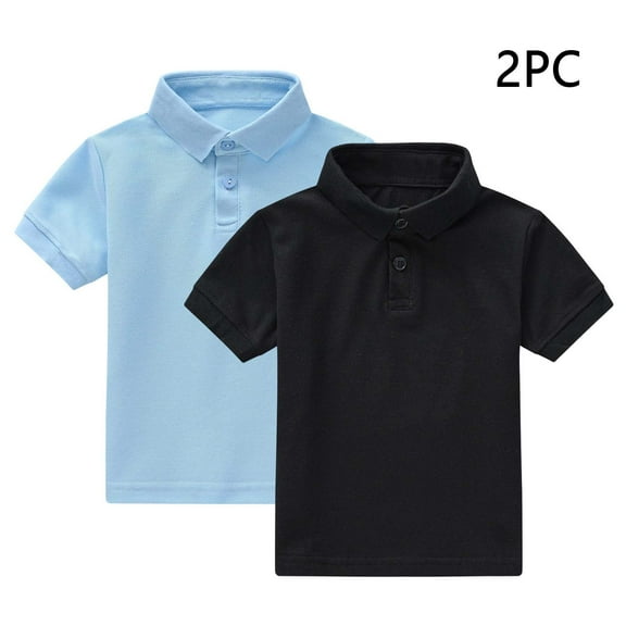 GERsome 2 Pack Unisex Kids Short Sleeve Summer Tops Button-Down Collar Shirt School Uniform Solid Color Shirts for Boys Girls, 1-13 Years