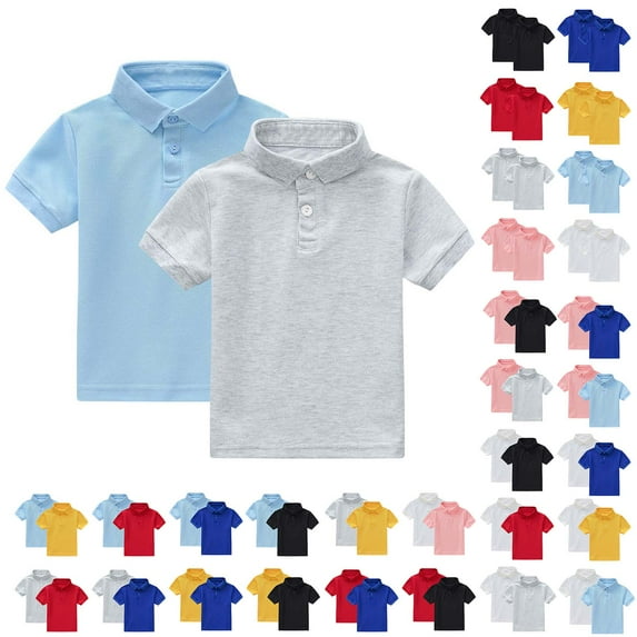 GERsome 2 Pack Unisex Kids Short Sleeve Summer Tops Button-Down Collar Shirt School Uniform Solid Color Shirts for Boys Girls, 1-13 Years