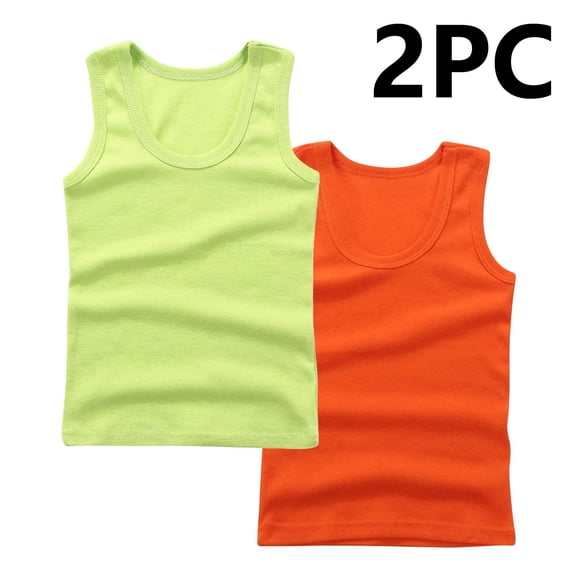GERsome 2 Pack Unisex Kids Tank Tops, Boys and Girls Soft Cotton Tank Tops Sleeveless Undershirts Tees Solid Color Round Neck Shirts, Sizes 2-14 Years