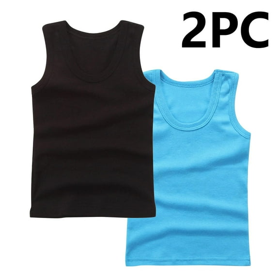 GERsome 2 Pack Unisex Kids Tank Tops, Boys and Girls Soft Cotton Tank Tops Sleeveless Undershirts Tees Solid Color Round Neck Shirts, Sizes 2-14 Years