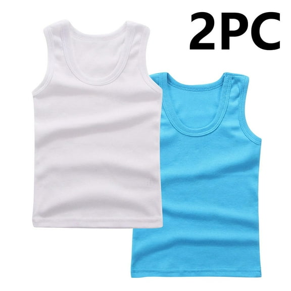 GERsome 2 Pack Unisex Kids Tank Tops, Boys and Girls Soft Cotton Tank Tops Sleeveless Undershirts Tees Solid Color Round Neck Shirts, Sizes 2-14 Years