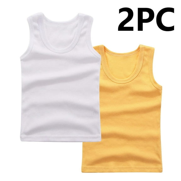 GERsome 2 Pack Unisex Kids Tank Tops, Boys and Girls Soft Cotton Tank Tops Sleeveless Undershirts Tees Solid Color Round Neck Shirts, Sizes 2-14 Years