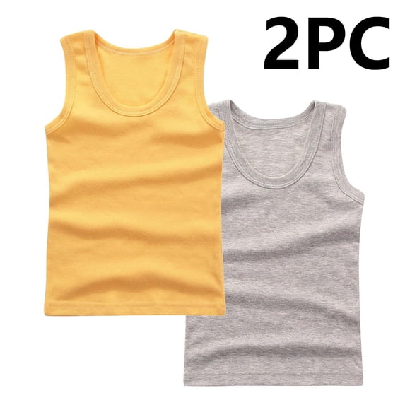 GERsome 2 Pack Unisex Kids Tank Tops, Boys and Girls Soft Cotton Tank Tops Sleeveless Undershirts Tees Solid Color Round Neck Shirts, Sizes 2-14 Years