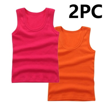 GERsome 2 Pack Unisex Kids Tank Tops, Boys and Girls Soft Cotton Tank Tops Sleeveless Undershirts Tees Solid Color Round Neck Shirts, Sizes 2-14 Years