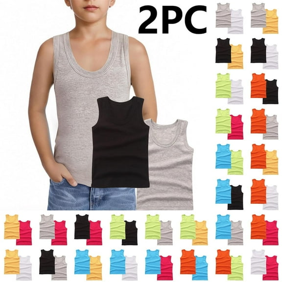 GERsome 2 Pack Unisex Kids Tank Tops, Boys and Girls Soft Cotton Tank Tops Sleeveless Undershirts Tees Solid Color Round Neck Shirts, Sizes 2-14 Years