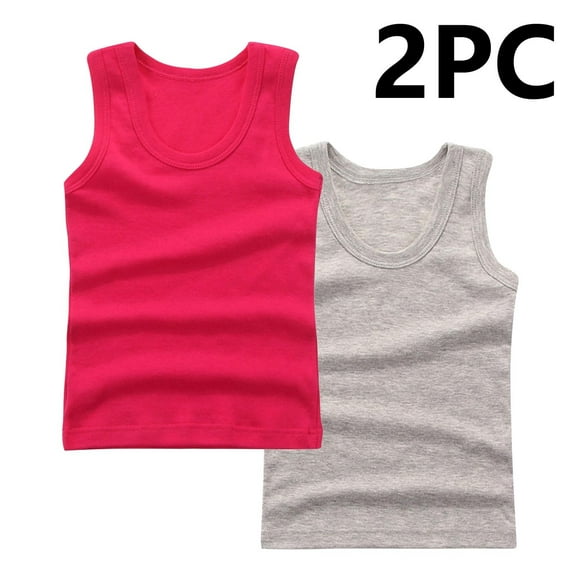 GERsome 2 Pack Unisex Kids Tank Tops, Boys and Girls Soft Cotton Tank Tops Sleeveless Undershirts Tees Solid Color Round Neck Shirts, Sizes 2-14 Years