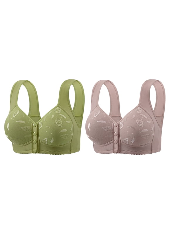 2 Pack Women's Front Closure Sports Bra Wireless Post-Surgery Bras Yoga Full Coverage Bras S-5XL