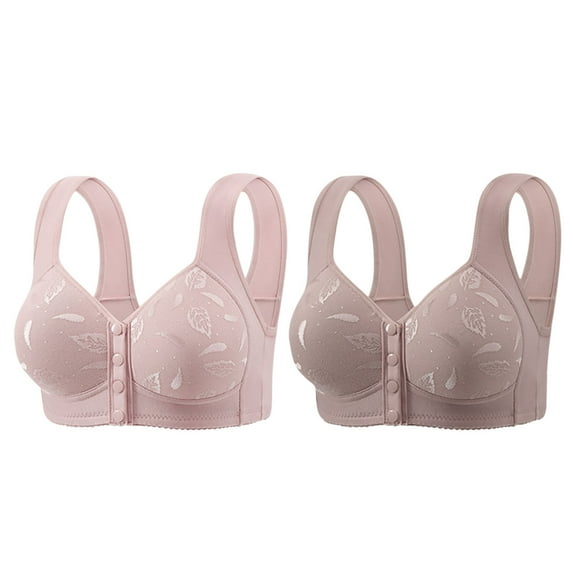 GERsome 2 Pack Women's Front Closure Sports Bra Wireless Post-Surgery Bras Yoga Full Coverage Bras S-5XL