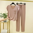 thumbnail image 1 of GERsome 2 Pack Women's Pajamas Set Short Sleeve V Neck Pullover Tops & Long Pants Nightwear Soft Pjs Lounge Sets M-2XL (Khaki,2XL), 1 of 6