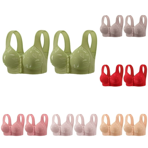 GERsome 2 Pack Women's Sports Bras Comfort Wireless Post Surgery Everyday Bras Front Closure Yoga Bra for Workout Fitness S-5XL