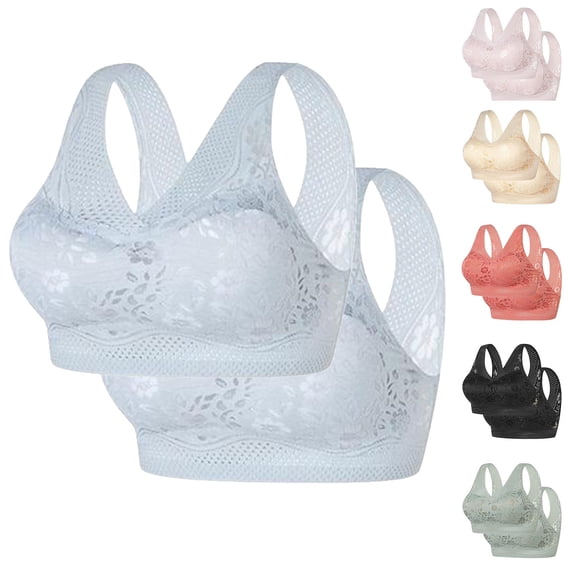 GERsome 2 Pack Women's Wireless Supportive Bras Comfortable Seamless Full Coverage Bra No Underwire Soft Push Up Everyday Bralette M-3XL
